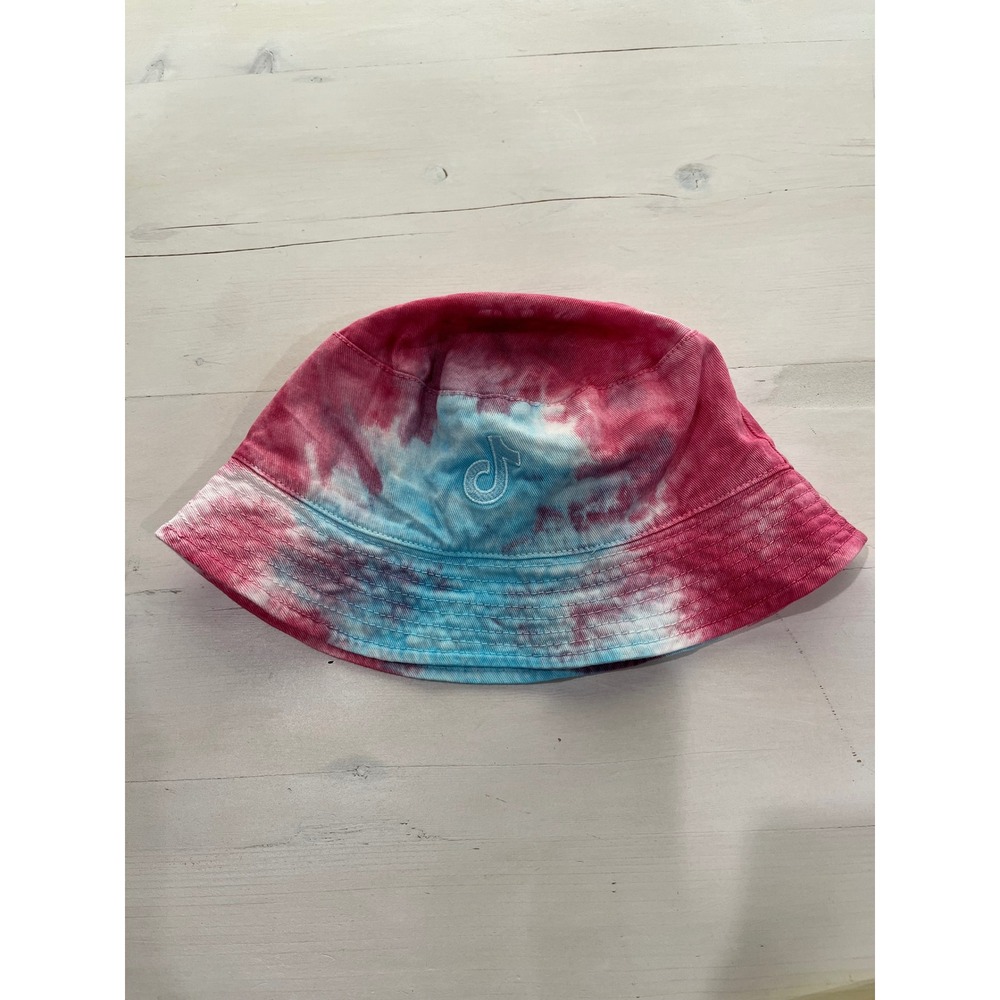 TikTok‎ Tie Dye Bucket Hat Embroidered Logo Pink Blue White Cotton Blend